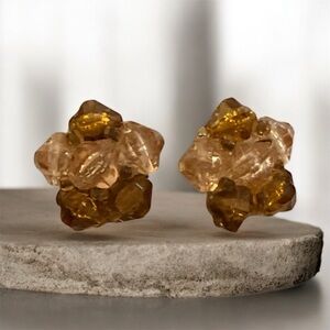 Vintage Western Germany Amber Cluster Clip Earrings